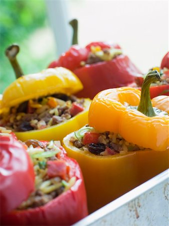 pimentón - Bell Peppers stuffed with Spiced Rice and Dried Fruits Stock Photo - Budget Royalty-Free & Subscription, Code: 400-04033760