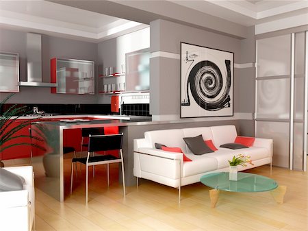 Exclusive interior of modern inhabited space 3d image Stock Photo - Budget Royalty-Free & Subscription, Code: 400-04033951