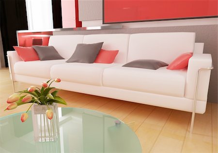 simsearch:400-03979104,k - Sofa in a drawing room 3d rendering Stockbilder - Microstock & Abonnement, Bildnummer: 400-04033972
