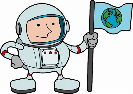 Illustration of astronaut in space gear holding flag with earth on it Stock Photo - Budget Royalty-Free & Subscription, Code: 400-04044434