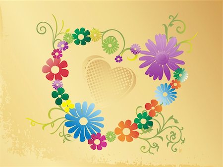 simsearch:400-05093646,k - yellow valentines background with floral heart Stock Photo - Budget Royalty-Free & Subscription, Code: 400-04044940