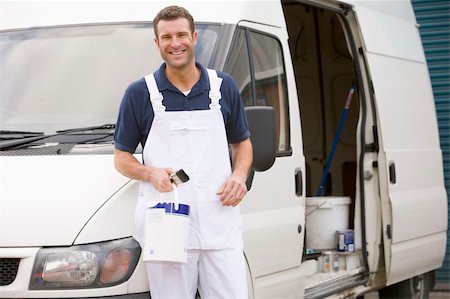 self-employed (male) - Painter standing with van smiling Foto de stock - Super Valor sin royalties y Suscripción, Código: 400-04045086