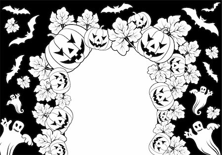 pumpkin leaf pattern - Halloween frame with pumpkin, bat, element for design, vector illustration Photographie de stock - Aubaine LD & Abonnement, Code: 400-04045975
