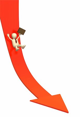 slide business man - 3d businessman -  puppet, sliding downwards on an arrow Stock Photo - Budget Royalty-Free & Subscription, Code: 400-04046810