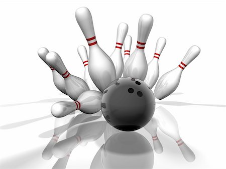 simsearch:400-04309950,k - 3D render of a bowling strike with shadows and reflection. Foto de stock - Royalty-Free Super Valor e Assinatura, Número: 400-04046911