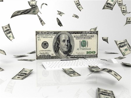 simsearch:622-06439352,k - isolated three dimensional computer with 100 dollar bill flying in the air Stock Photo - Budget Royalty-Free & Subscription, Code: 400-04047242