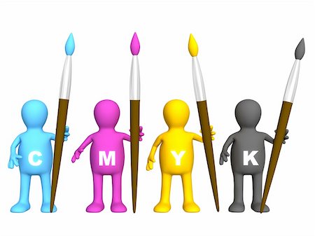 simsearch:400-04182389,k - Team of four puppets with brushes - palette CMYK Stockbilder - Microstock & Abonnement, Bildnummer: 400-04047836