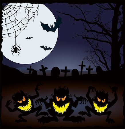 simsearch:400-04267920,k - Demonic night, vector illustration for Halloween holiday Foto de stock - Super Valor sin royalties y Suscripción, Código: 400-04047849