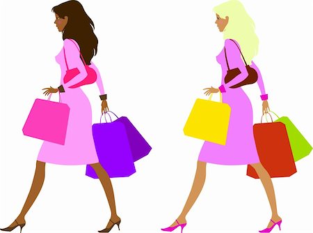 simsearch:400-04821712,k - Two elegant ladies (which are the blonde and the brunette) are carrying colorful shopper bags. Stock Photo - Budget Royalty-Free & Subscription, Code: 400-04048367