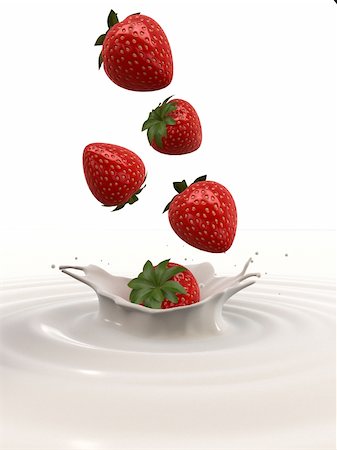 smoothie splash - 3d rendered illustration of strawberries falling into milk Stock Photo - Budget Royalty-Free & Subscription, Code: 400-04048528