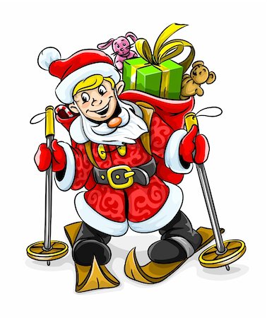 santa claus ski - young Christmas Santa boy with gifts on skis vector illustration Foto de stock - Super Valor sin royalties y Suscripción, Código: 400-04048830