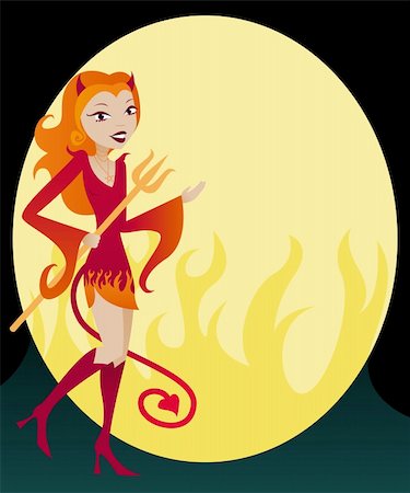 Stylish woman in a sexy red devil costume for Halloween, with flaming background -- plenty of copyspace for an ad or invitation... Stock Photo - Budget Royalty-Free & Subscription, Code: 400-04040198