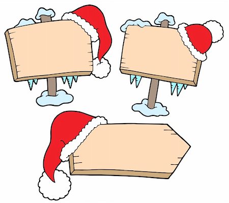 simsearch:633-01272708,k - Christmas wooden signs with caps - vector illustration. Foto de stock - Super Valor sin royalties y Suscripción, Código: 400-04040768