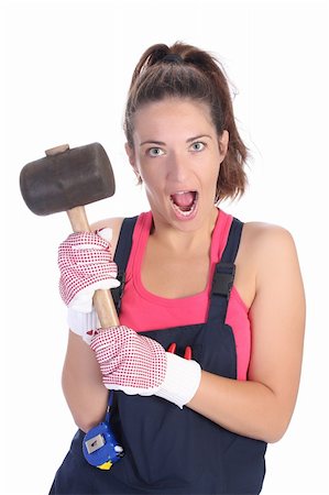 simsearch:400-04030452,k - woman with black rubber mallet on white background Photographie de stock - Aubaine LD & Abonnement, Code: 400-04040960