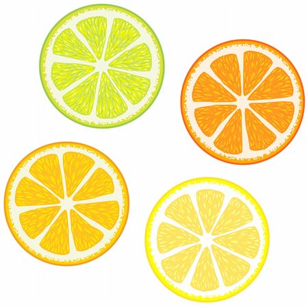 Vector illustration of Slices of citrus fruits: Orange, red grapefruit, lemon and lime. Great for making patterns Stock Photo - Budget Royalty-Free & Subscription, Code: 400-04041436