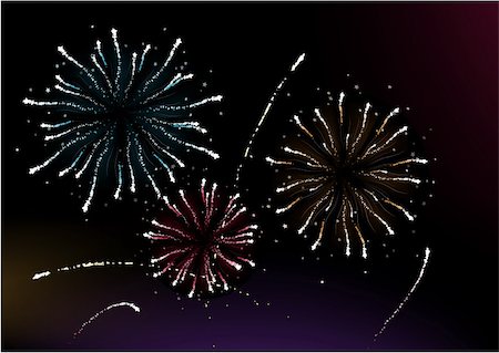 simsearch:400-07213298,k - Vector  illustration of different fireworks lighting up the sky in black background.  Great for celebration and festive works. Foto de stock - Royalty-Free Super Valor e Assinatura, Número: 400-04041437