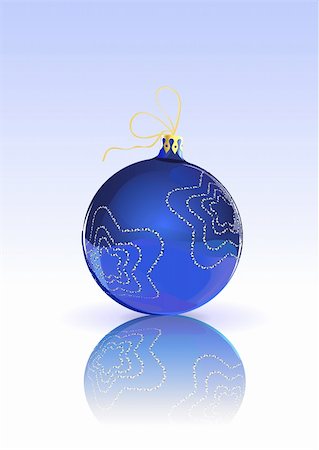 simsearch:400-05165579,k - Vector Illustration of blue Christmas Ball decorated with snowflake on blue Background with reflection Stock Photo - Budget Royalty-Free & Subscription, Code: 400-04041446