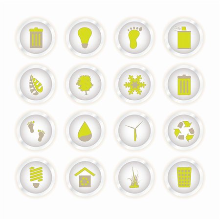 Collection of sixteen eco style buttons with a slight glow Stock Photo - Budget Royalty-Free & Subscription, Code: 400-04041470