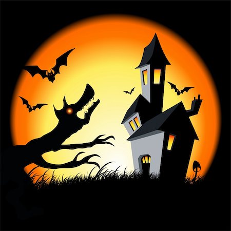 Scary haunted halloween house! Vector illustration. Stock Photo - Budget Royalty-Free & Subscription, Code: 400-04041631