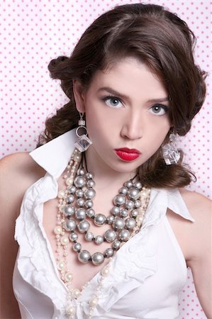 simsearch:400-04042499,k - Beautiful Woman Dressed in Retro Vintage Style Wearing Pearls Stock Photo - Budget Royalty-Free & Subscription, Code: 400-04042480