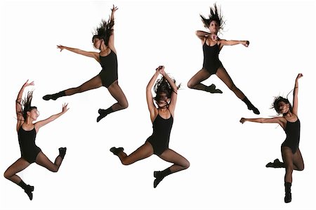 Multiple Jump Poses of a Modern Dancer in Fishnets and a Leotard Stock Photo - Budget Royalty-Free & Subscription, Code: 400-04042500