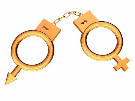 3D the image of man's and female symbols in the form of handcuffs from gold. Stock Photo - Budget Royalty-Free & Subscription, Code: 400-04042546