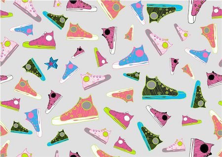 foot backgrounds - Retro Seamless Pattern made of cool hand-drawn sport shoes in different colors. Vector illustration Stock Photo - Budget Royalty-Free & Subscription, Code: 400-04054060