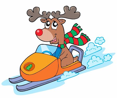 elk on snow - Christmas reindeer riding scooter - vector illustration. Stock Photo - Budget Royalty-Free & Subscription, Code: 400-04054116