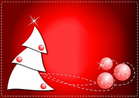 Funny Christmas tree with balls on red Foto de stock - Royalty-Free Super Valor e Assinatura, Número: 400-04054370