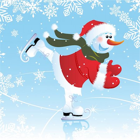 skating ice background - Vector illustration - snowman on a skating rink Stock Photo - Budget Royalty-Free & Subscription, Code: 400-04054470