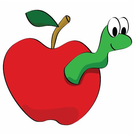 Cartoon illustration of a worm peeking out of an apple Stock Photo - Budget Royalty-Free & Subscription, Code: 400-04054697