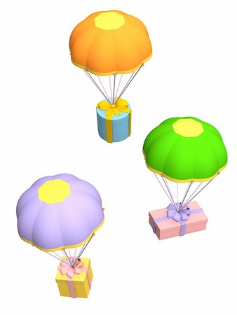 simsearch:400-07218254,k - 3d gifts flying on multi-coloured parachutes Stock Photo - Budget Royalty-Free & Subscription, Code: 400-04054816