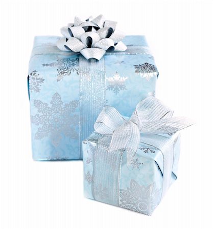 silver bow and white background - Two wrapped christmas gift boxes isolated on white background Stock Photo - Budget Royalty-Free & Subscription, Code: 400-04054889