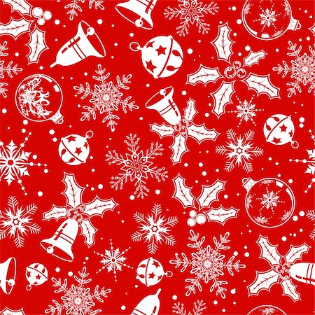 simsearch:400-05374108,k - Christmas seamless background with snowflake, mistletoe, bell, element for design, vector illustration Stock Photo - Budget Royalty-Free & Subscription, Code: 400-04055588