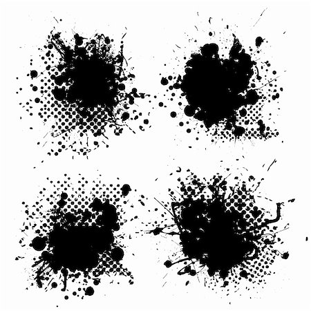 simsearch:400-04362649,k - Collection of four ink splats with halftone dots in black Stock Photo - Budget Royalty-Free & Subscription, Code: 400-04055634
