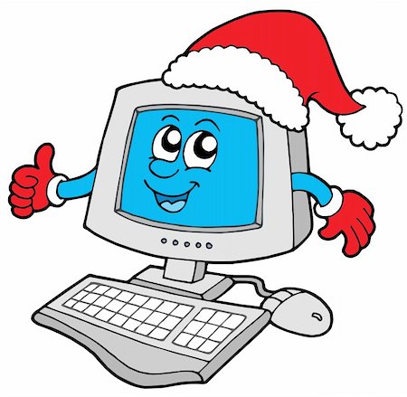Christmas smiling computer - vector illustration. Stock Photo - Budget Royalty-Free & Subscription, Code: 400-04055644