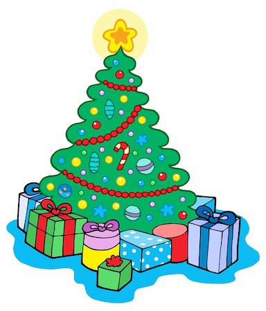 simsearch:400-08409193,k - Christmas tree with gifts - vector illustration. Fotografie stock - Microstock e Abbonamento, Codice: 400-04055645