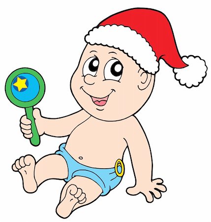 draw the winter season for kids - Christmas baby with rattle - vector illustration. Stock Photo - Budget Royalty-Free & Subscription, Code: 400-04055642