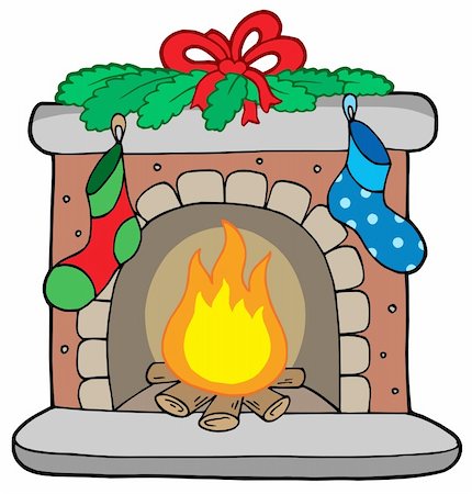 Christmas fireplace with stockings - vector illustration. Stock Photo - Budget Royalty-Free & Subscription, Code: 400-04055643