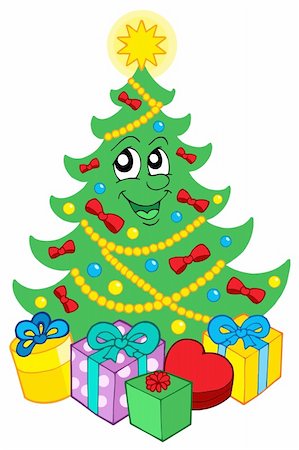 simsearch:400-04243019,k - Smiling Christmas tree with gifts - vector illustration. Photographie de stock - Aubaine LD & Abonnement, Code: 400-04055654
