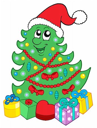 simsearch:400-04243019,k - Santa Christmas tree with gifts - vector illustration, Photographie de stock - Aubaine LD & Abonnement, Code: 400-04055652