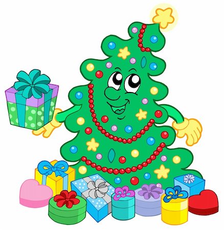 simsearch:400-04243019,k - Happy Christmas tree with gifts - vector illustration. Photographie de stock - Aubaine LD & Abonnement, Code: 400-04055862