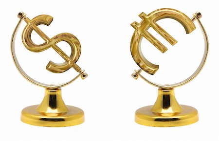 simsearch:400-09011393,k - Euro and dollar. Signs on currency on a yellow support from under the globe, it is isolated on a white background Photographie de stock - Aubaine LD & Abonnement, Code: 400-04055911