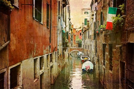 simsearch:400-05004765,k - Artistic work of my own in retro style - Postcard from Italy. - Narrow canal Venice. Fotografie stock - Microstock e Abbonamento, Codice: 400-04055969