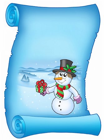 simsearch:400-07332398,k - Blue parchment with Christmas snowman - color illustration. Photographie de stock - Aubaine LD & Abonnement, Code: 400-04056126