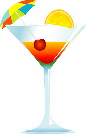 Dressed cocktail with umbrella, cherry and orange slice. Stock Photo - Budget Royalty-Free & Subscription, Code: 400-04056220