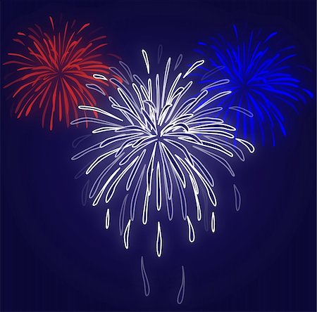 firework backdrop - Graphic illustration of red white and blue fireworks against a blue gradient background. Photographie de stock - Aubaine LD & Abonnement, Code: 400-04057459