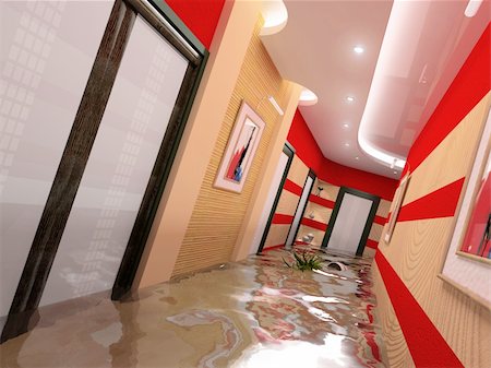 flooded living room - the flooding corridor interior (3D image) Stock Photo - Budget Royalty-Free & Subscription, Code: 400-04057626