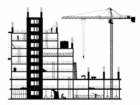 simsearch:400-05249204,k - Construction of a building. A silhouette on a white background. A vector illustration. Stock Photo - Budget Royalty-Free & Subscription, Code: 400-04057734