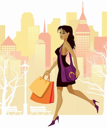 simsearch:400-04432976,k - Vector illustration of a girl with shopping bags Stockbilder - Microstock & Abonnement, Bildnummer: 400-04057737